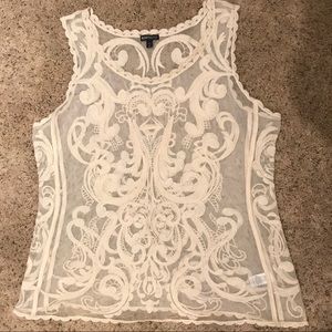 Express Lace Cream Sleeveless Top - Large